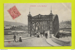 54 LIVERDUN Le Pont Métallique De 1905 Café Restaurant De La Moselle Femmes Belles Robes Ombrelle Hommes Cannes Vélos - Liverdun