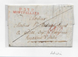 HERAULT Lettre De BEAUDIEU 1810 Marque Postale Rouge P33P / MONTPELLIER  P / ROYAUME D'ITALIE SUP - 1801-1848: Voorlopers XIX