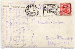 1927 FIRENZE + TARGHETTA - AGRICOLTORI COLTIVATE RAZIONALMENTE VINCERETE - Marcophilia