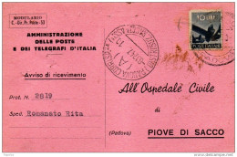 1947 RICEVUTA DI RITORNO CON ANNULLO PADOVA - 1946-60: Marcofilie