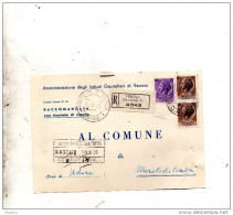 1955 CARTOLINA   RACCOMANDATA  CON ANNULLO MERETO DI TOMBA  UDINE - 1946-60: Marcophilia