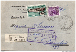 1961 CARTOLINA  RACCOMANDATA  CON ANNULLO VIBO VALENTIA - 1946-60: Poststempel
