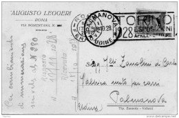 1928 CARTOLINA CON ANNULLO  ROMA +   PALMANOVA UDINE  + TARGHETTA - TORINO 1928 ESPOSIZIONE - Marcophilia