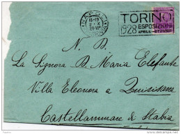 1928 LETTERA CON ANNULLO  NAPOLI + TARGHETTA   TORINO 1928 ESPOSIZIONI - Marcophilie