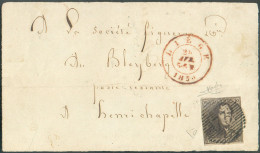 N°1 - Epaulette 10 Centimes Brune, Très Bien Margée, Obl. P.73 Sur DL. De LIEGE Le 25 Avril 1850 Vers Henri-Chapelle.  S - 1849 Schulterklappen