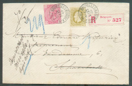 N°38 En Affr. Mixte Avec N°32 (25c. Em. 1869) Obl. Sc BRUXELLES (LEGISLATIF) Sur Lettre Recommandée Du 12 Sept. 1884 Ver - 1883 Leopold II.