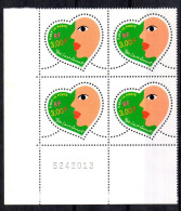 France.bloc De 4 Numéroté Du N°3296.saint Valentin.neuf. - Unused Stamps