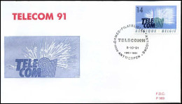 België - FDC - 2427 - "Telecom 91" Tentoonstelling Te Genève -- Stempel  :  Antwerpen - 1991-2000