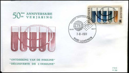 België - FDC -1595 - Ontdekking Insuline  -- Stempel  :  Lokeren - 1971-1980