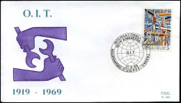 België - FDC -1497 - 50e Verjaardag V/d Internationale Arbeidsorgnisatie  -- Stempel  :  Ougrée - 1961-1970
