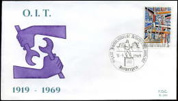 België - FDC -1497 - 50e Verjaardag V/d Internationale Arbeidsorgnisatie  -- Stempel  :  Antwerpen - 1961-1970