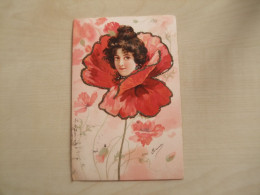 Carte Postale Ancienne 1901 Style Belle époque VISAGE DANS COQUELICOT - Bloemen