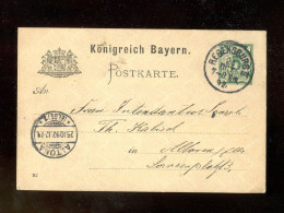 "BAYERN" 1892, Postkarte Mit K1 "REGENSBURG" Und Stegstempel "ALTONA" (R2026) - Postal  Stationery