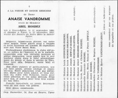 Doodsprentje / Image Mortuaire Anaise Vandromme - Hosdez Neuve-Eglise Ieper 1884-1951 - Overlijden