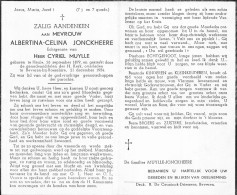 Doodsprentje / Image Mortuaire Albertina Jonckheere - Muylle Heule Beveren - 1879-1954 - Obituary Notices