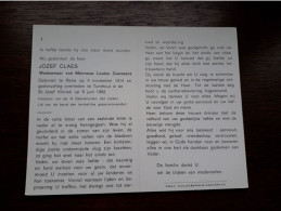 Jozef Claes ° Retie 1914 + Turnhout 1982 X Louisa Goossens - Esquela