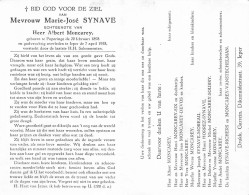 Doodsprentje / Image Mortuaire Marie-José Synave - Moncarey - Poperinge Ieper 1898-1958 - Obituary Notices