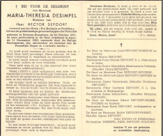 Doodsprentje / Image Mortuaire Maria-Theresia Desimpel - Defoort - Beveren Ieper - 1877-1953 - Obituary Notices