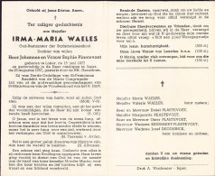 Doodsprentje / Image Mortuaire Irma-Maria Waeles - Plaetevoet Loker Ieper 1877-1957 - Esquela