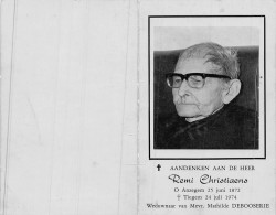 Doodsprentje / Image Mortuaire Remi Christiaens - Deboosere - Anzegem Tiegem 1872-1974 - Obituary Notices