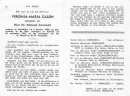 Doodsprentje / Image Mortuaire Virginia-Maria Calon - Ijzendijke Kortrijk 1892-1961 - Todesanzeige