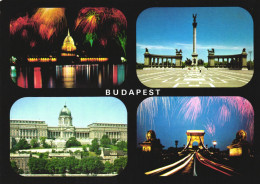 MULTIPLE VIEWS, ARCHITECTURE, FIREWORKS, COLUMN, STATUE, HUNGARY, POSTCARD - Hungary