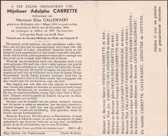 Doodsprentje / Image Mortuaire Adolphe Carrette - Callewaert - Rollegem Heule 1854-1945 - Esquela