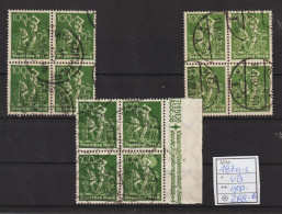 MiNr. 187 A,b,c Gestempelte Viererblöcke, Geprüft  (0421) - Used Stamps