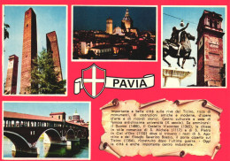 PAVIA, LOMBARDIA, MULTIPLE VIEWS, TOWER, BRIDGE, EMBLEM, STATUE, ITALY, POSTCARD - Pavia