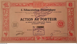 S.A. L'alimentation Economique - Action Au Porteur  (Bordeaux - 1927) - Autres & Non Classés