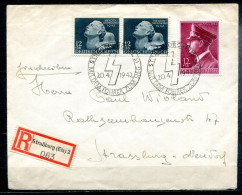 ALLEMAGNE - STRASSBURG (Els) - 20.4.1942 - MIT DEM FÜHRER ZUM SIEG (lettre Recommandée Pour Strasbourg) - Storia Postale