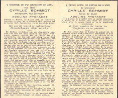 Doodsprentje / Image Mortuaire Cyrille Schmidt - Ryckaert - Brielen Ieper 1877-1954 - Obituary Notices