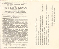 Doodsprentje / Image Mortuaire Emiel Devos - Bailleul Saesen Voormezele Ieper 1863-1947 - Esquela