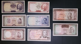 8 Different Banknotes Reza & Mohammed Reza Shah - XF - VF - Irán