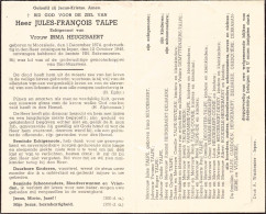 Doodsprentje / Image Mortuaire Jules-François Talpe - Heugebaert - Moorslede Ieper 1874-1946 - Esquela