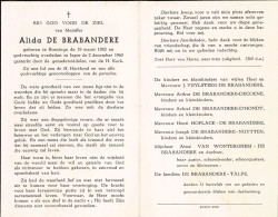 Doodsprentje / Image Mortuaire Alida De Brabandere - Boezinge Ieper 1882-1960 - Overlijden