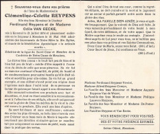 Doodsprentje / Image Mortuaire Clémentine Reypens - Van Eecke - Kemmel Mesen 1874-1946 - Obituary Notices