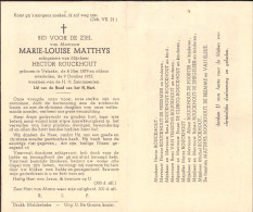 Doodsprentje / Image Mortuaire Marie-Louise Matthys - Rouckhout - Velzeke 1879-1953 - Overlijden