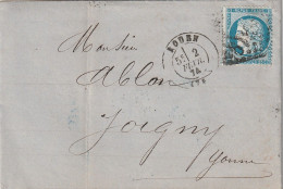 Lettre De Rouen à Joigny LAC - 1849-1876: Periodo Clásico