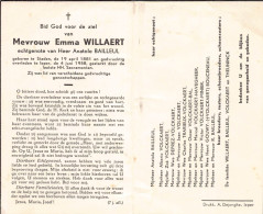 Doodsprentje / Image Mortuaire Emma Willaert - Bailleul Staden Ieper 1881-1958 - Overlijden