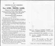 Doodsprentje / Image Mortuaire Achiel Casier - Dubois Geluveld 1882-1954 - Esquela