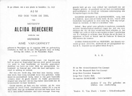 Doodsprentje / Image Mortuaire Alcida Deneckere - Van Canneyt - Wevelgem Tielt 1890-1966 - Obituary Notices