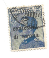 (COLONIE E POSSEDIMENTI) 1919, TRENTO E TRIESTE, SOVRASTAMPATI, 25c - Francobollo Usato (CAT. SASSONE N.6) - Trente & Trieste