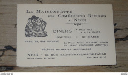 Carte De Visite Commerciale, Maisonnette Des Comediens Russes A NICE, Diners ................ 210512............Class-57 - Werbung