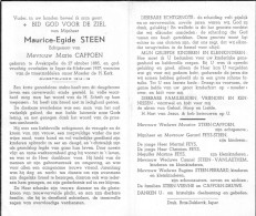 Doodsprentje / Image Mortuaire Maurice Steen - Cappoen - Avekapelle Ieper 1885-1957 - Décès
