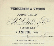 1881 INDUSTRIE DU VERRE DELILLE VERRERIE MAISON DELHAY Saint Martin à ANICHE Nord Pour Gournay En Bray VOIR HISTORIQUE - 1800 – 1899
