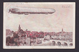 Zeppelin Ansichtskarte Nr. 2 Basel Reklame Stollwerck Köln Abb. + Unterschrift - Zeppeline