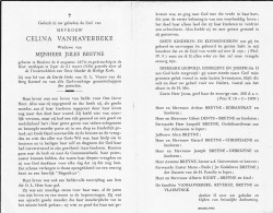 Doodsprentje / Image Mortuaire Celina Vanhaverbeke - Breyne - Beselare Ieper 1876-1956 - Décès