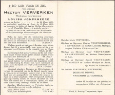 Doodsprentje / Image Mortuaire Hector Ververken - Jonckheere - Sint-Jan Ieper 1875-1953 - Obituary Notices