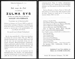 Doodsprentje / Image Mortuaire Zulma Sys - Vernack - Ichtegem Boerengilde - 1889-1959 - Obituary Notices